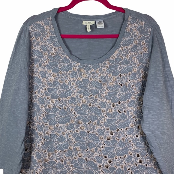 Logo Lori Goldstein Eyelet Lace Embroidered Top 1X - Picture 3 of 6